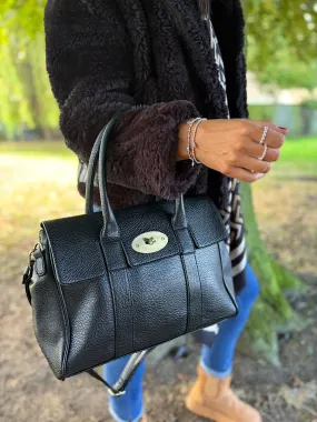 Black Faux Leather Twist Lock Handbag