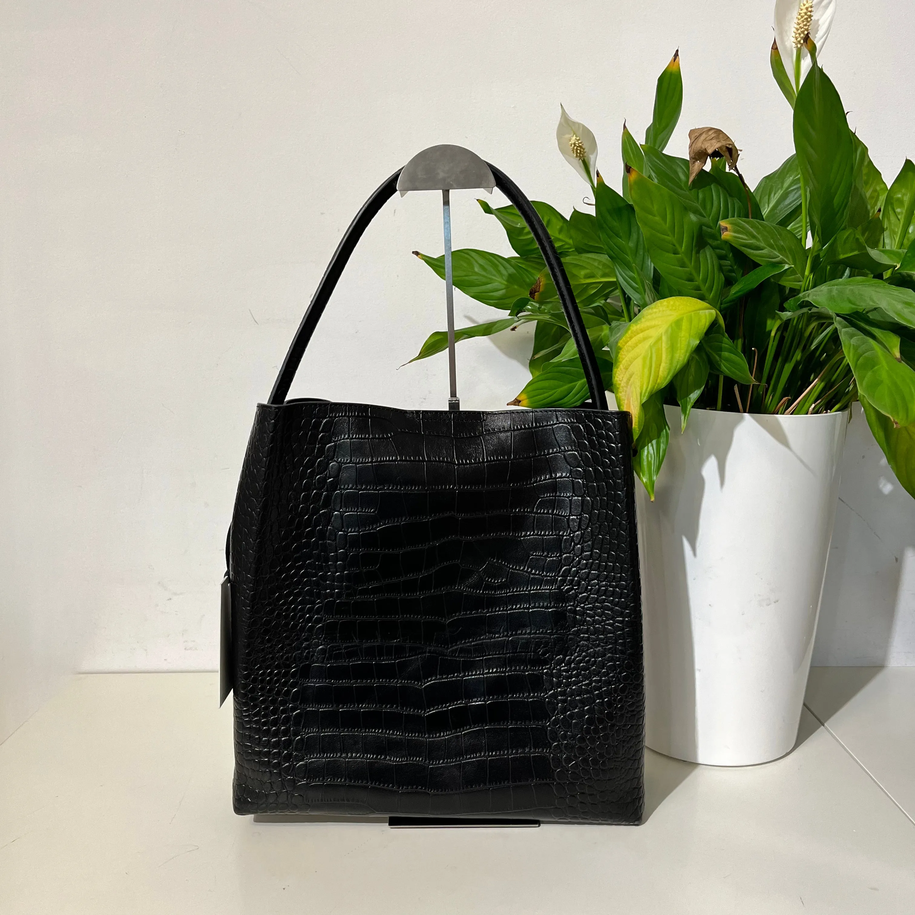 Black Textured Tote Bag