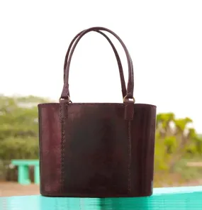 Brown Leather Bucket Tote Bag