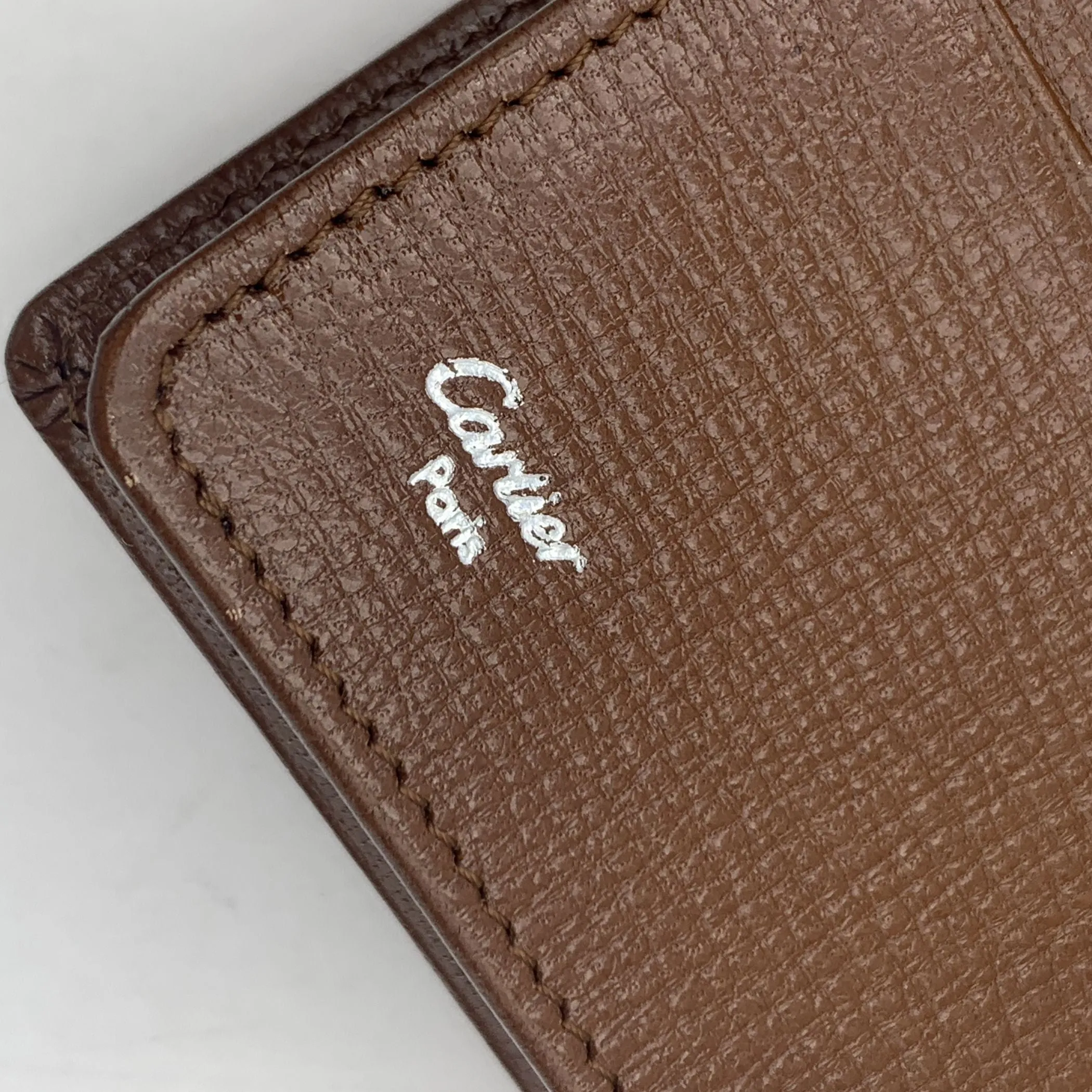 Cartier Brown Leather Embossed Logo Bifold Long Wallet Coin Purse