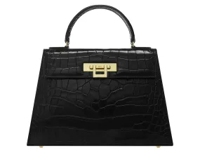 Fonteyn Large Orinoco 'Croc' Print Calf Leather Handbag - Black