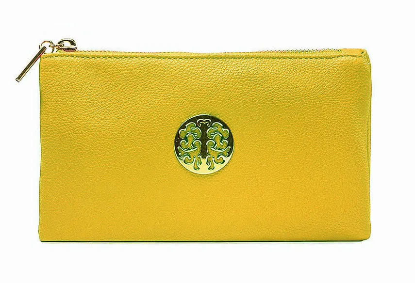 SMALL MULTI-POCKET CROSSBODY PURSE BAG WITH WRISTLET AND LONG STRAP - MUSTARD YELLOW